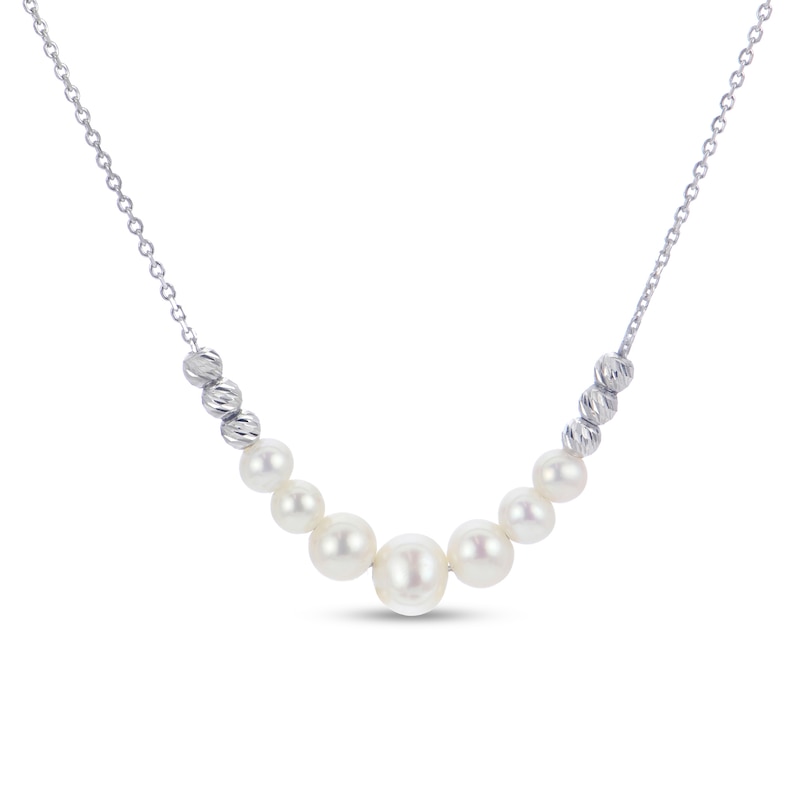Zales 4.0-6.5mm Cultured Freshwater Pearl Seven Stone Diamond-Cut Brilliance Beads Necklace in Sterling Silver