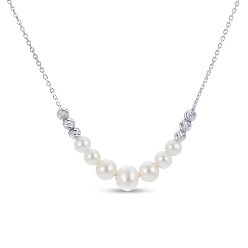 Main Image 1 of 4.0-6.5mm Freshwater Cultured Pearl Seven Stone Diamond-Cut Brilliance Beads Necklace in Sterling Silver