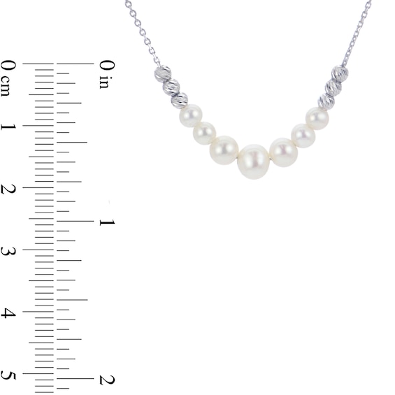 4.0-6.5mm Freshwater Cultured Pearl Seven Stone Diamond-Cut Brilliance Beads Necklace in Sterling Silver