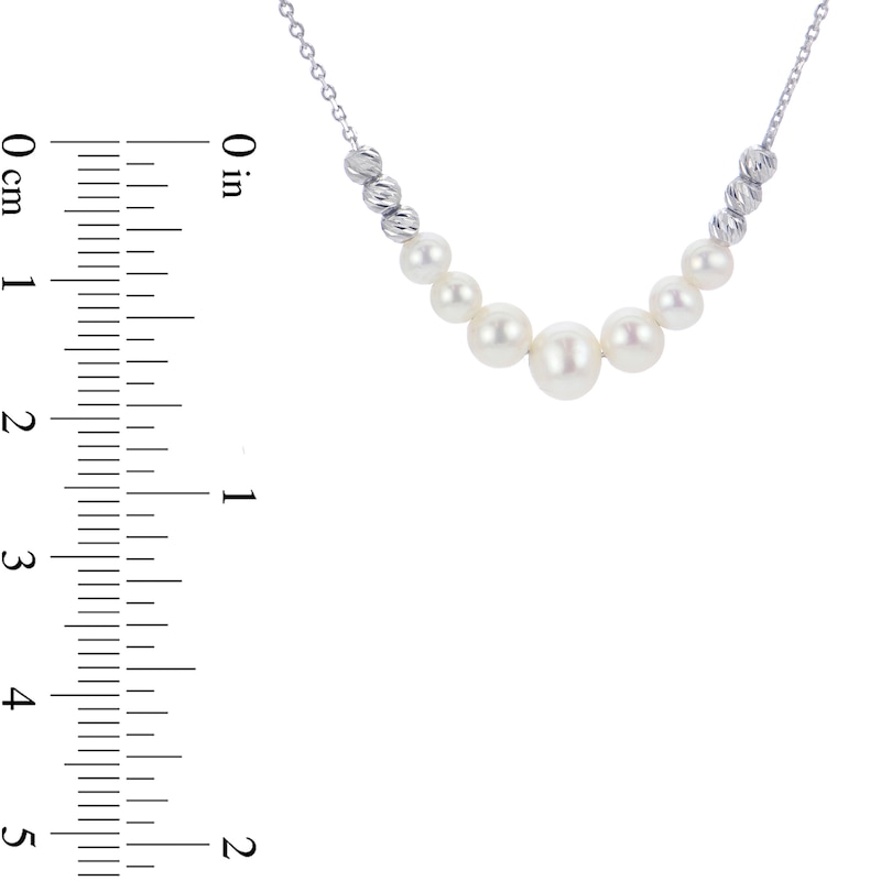 4.0-6.5mm Freshwater Cultured Pearl Seven Stone Diamond-Cut Brilliance Beads Necklace in Sterling Silver