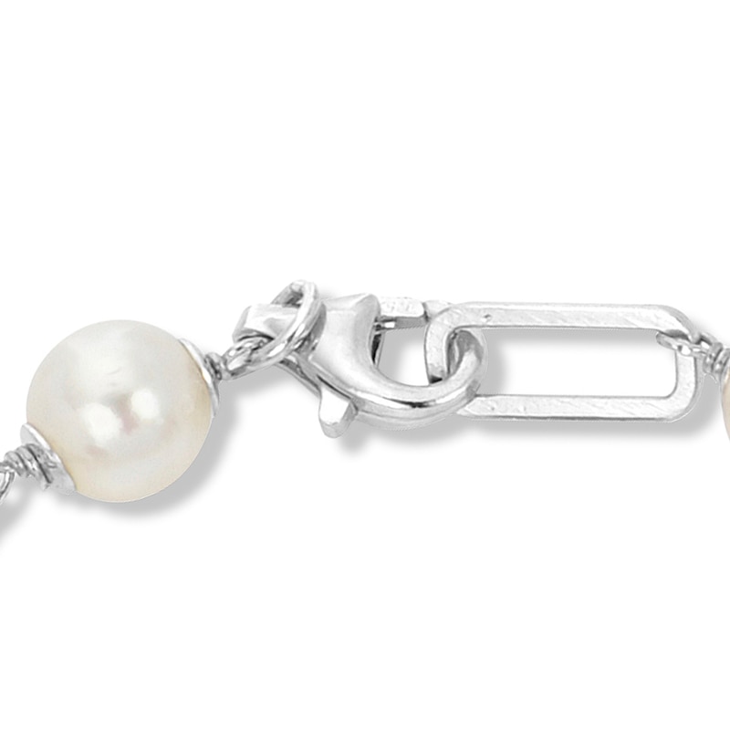 Main Image 3 of 6.0-7.0mm Oval Freshwater Cultured Pearl Alternating Paper Clip Link Necklace in Sterling Silver