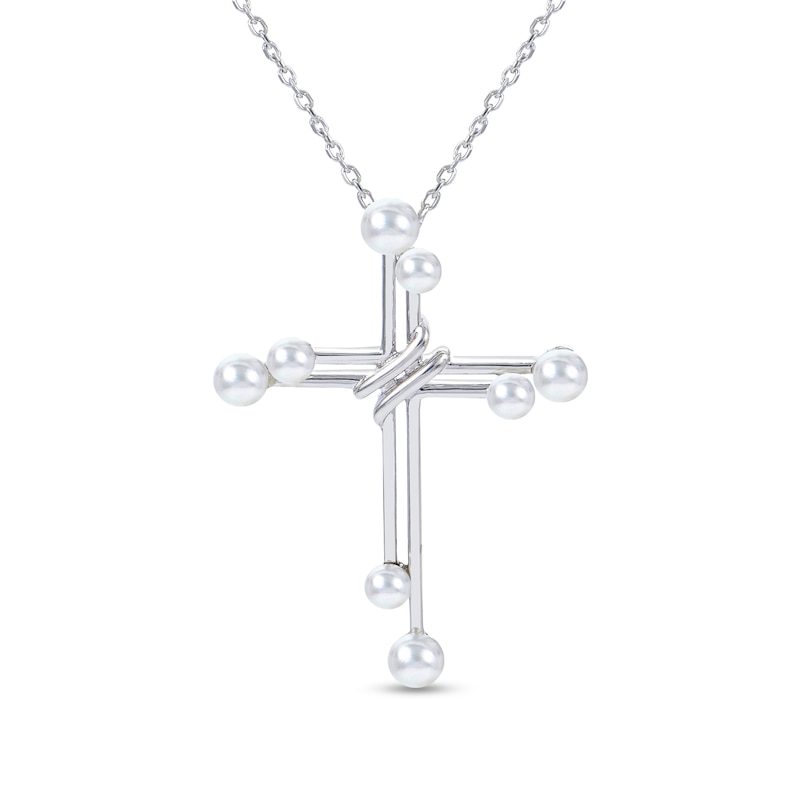 Main Image 1 of 2.5-3.5mm Baroque Freshwater Cultured Pearl Double Cross Pendant in Sterling Silver