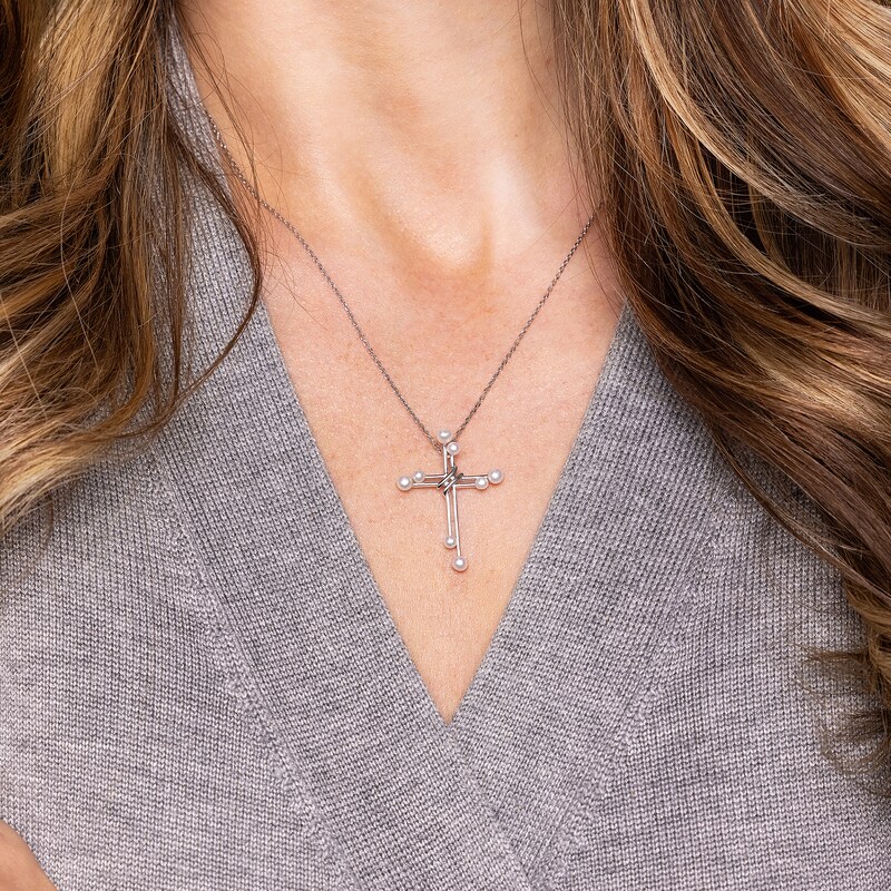 Main Image 2 of 2.5-3.5mm Baroque Freshwater Cultured Pearl Double Cross Pendant in Sterling Silver