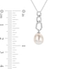 Thumbnail Image 4 of 10.0-11.0mm Freshwater Cultured Pearl and White Lab-Created Sapphire Triple Link Necklace in Sterling Silver