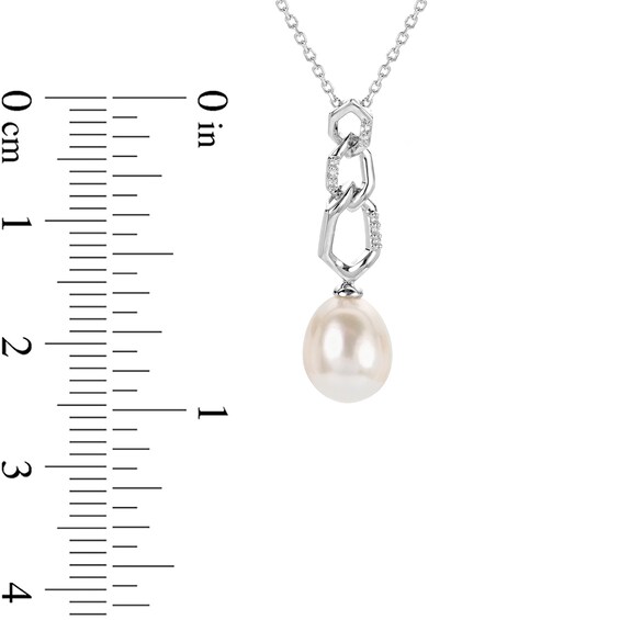 10.0-11.0mm Freshwater Cultured Pearl and White Lab-Created Sapphire Triple Link Necklace in Sterling Silver