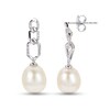 Thumbnail Image 1 of 9.0-10.0mm Freshwater Cultured Pearl and White Lab-Created Sapphire Link Drop Earrings in Sterling Silver