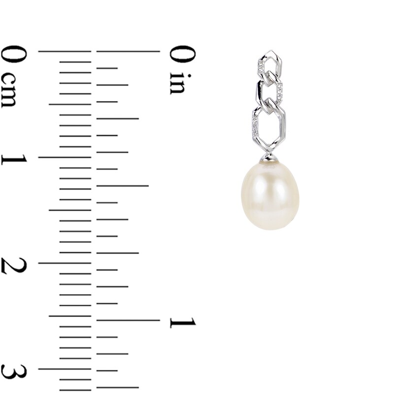 Main Image 3 of 9.0-10.0mm Freshwater Cultured Pearl and White Lab-Created Sapphire Link Drop Earrings in Sterling Silver