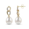 7.0-8.0mm Cultured Freshwater Pearl and Diamond Accent Double Link Drop Earrings in 14K Gold