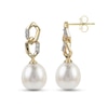 Thumbnail Image 1 of 7.0-8.0mm Freshwater Cultured Pearl and Diamond Accent Double Link Drop Earrings in 14K Gold