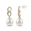 Thumbnail Image 0 of 7.0-8.0mm Cultured Freshwater Pearl and Diamond Accent Double Link Drop Earrings in 14K Gold