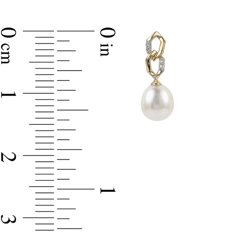 Main Image 3 of 7.0-8.0mm Freshwater Cultured Pearl and Diamond Accent Double Link Drop Earrings in 14K Gold