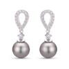 Thumbnail Image 0 of 8.0-9.0mm Black Cultured Tahitian Pearl and 1/4 CT. T.W. Diamond Teardrop Earrings in 14K White Gold