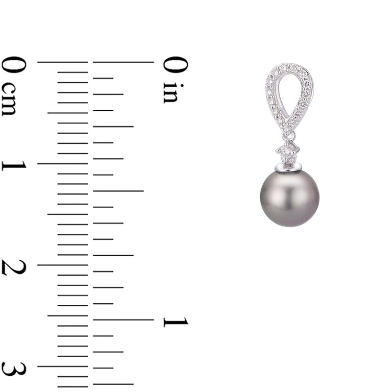 8.0-9.0mm Black Cultured Tahitian Pearl and 1/4 CT. T.W. Diamond Teardrop Earrings in 14K White Gold