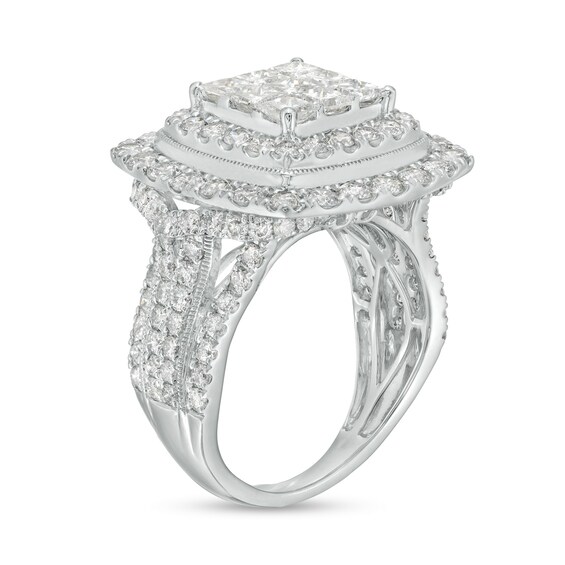 4 CT. T.w. Princess-Cut Multi-Diamond Double Frame Engagement Ring in 10K White Gold (I/I2)