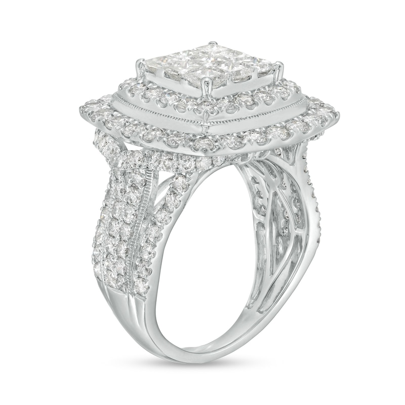 Main Image 3 of 4 CT. T.W. Princess-Cut Multi-Diamond Double Frame Engagement Ring in 10K White Gold (I/I2)