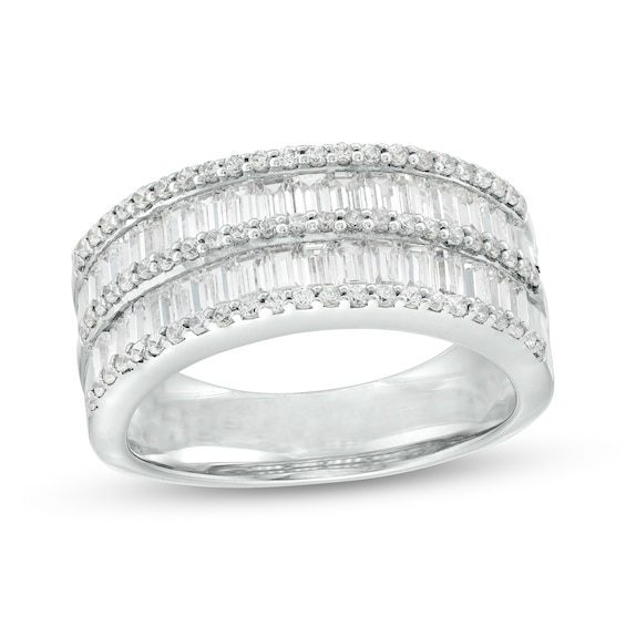 7/8 CT. T.w. Baguette and Round Diamond Multi-Row Anniversary Band in 14K White Gold