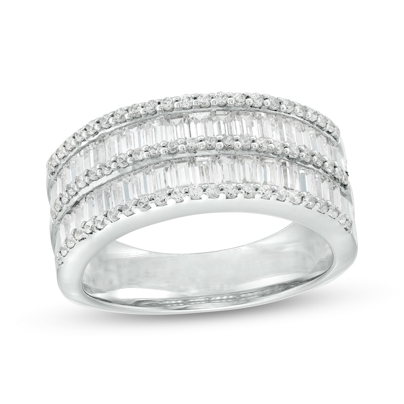 Main Image 1 of 7/8 CT. T.W. Baguette and Round Diamond Multi-Row Anniversary Band in 14K White Gold