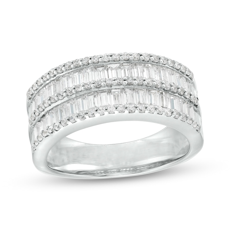 7/8 CT. T.W. Baguette and Round Diamond Multi-Row Anniversary Band in 14K White Gold