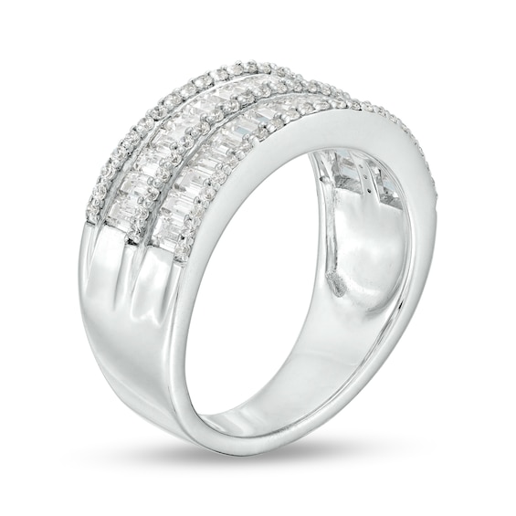 7/8 CT. T.w. Baguette and Round Diamond Multi-Row Anniversary Band in 14K White Gold