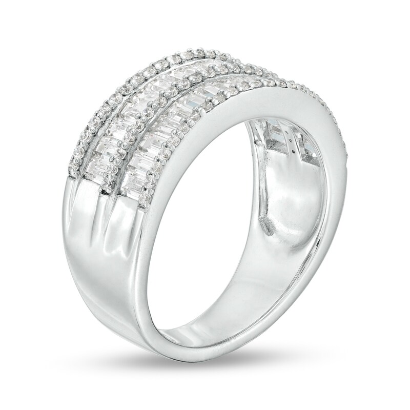 Main Image 3 of 7/8 CT. T.W. Baguette and Round Diamond Multi-Row Anniversary Band in 14K White Gold
