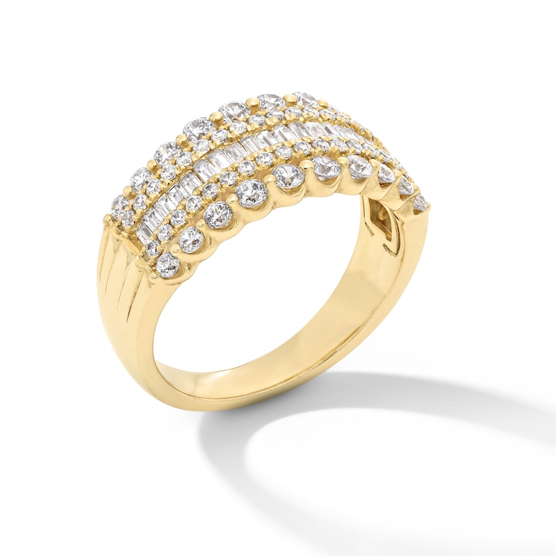 1 CT. T.W. Certified Baguette and Round Diamond Multi-Row Anniversary Band in 14K Gold (I/SI2)