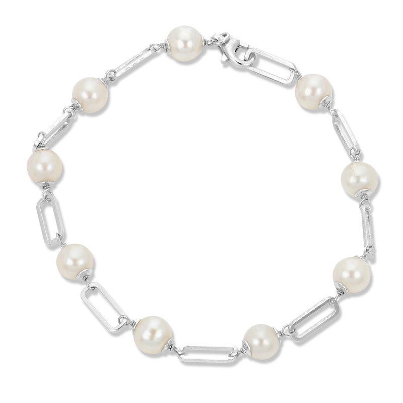 6.07.0mm Oval Cultured Freshwater Peal Alternating Paper Clip Link