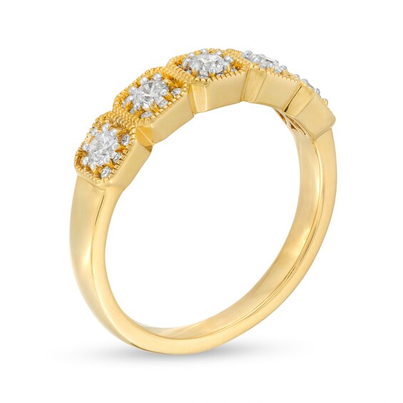 1/2 CT. T.w. Multi-Diamond Cushion-Shaped Frame Five Stone Anniversary Band in 14K Gold