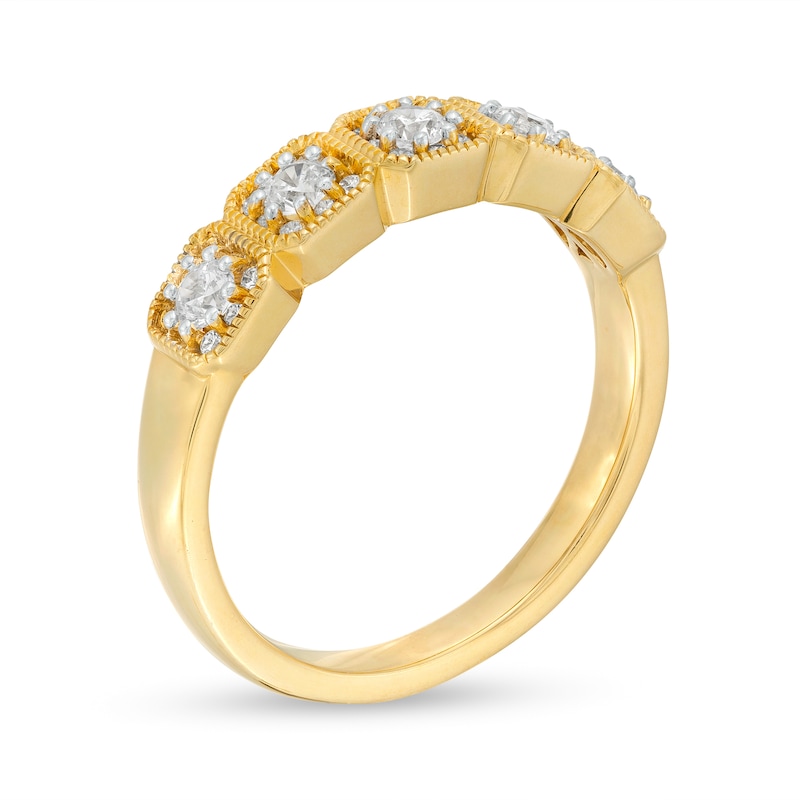 Main Image 3 of 1/2 CT. T.W. Multi-Diamond Cushion-Shaped Frame Five Stone Anniversary Band in 14K Gold