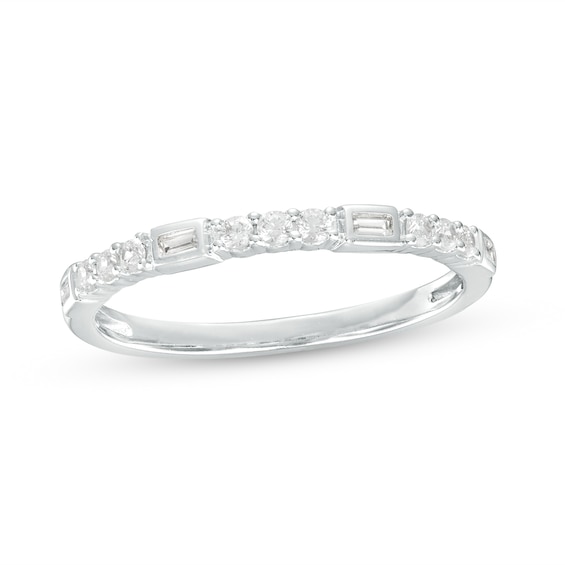 1/5 CT. T.w. Baguette and Round Diamond Alternating Trios Stackable Anniversary Band in 10K White Gold