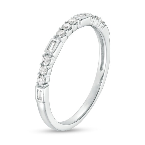 1/5 CT. T.w. Baguette and Round Diamond Alternating Trios Stackable Anniversary Band in 10K White Gold