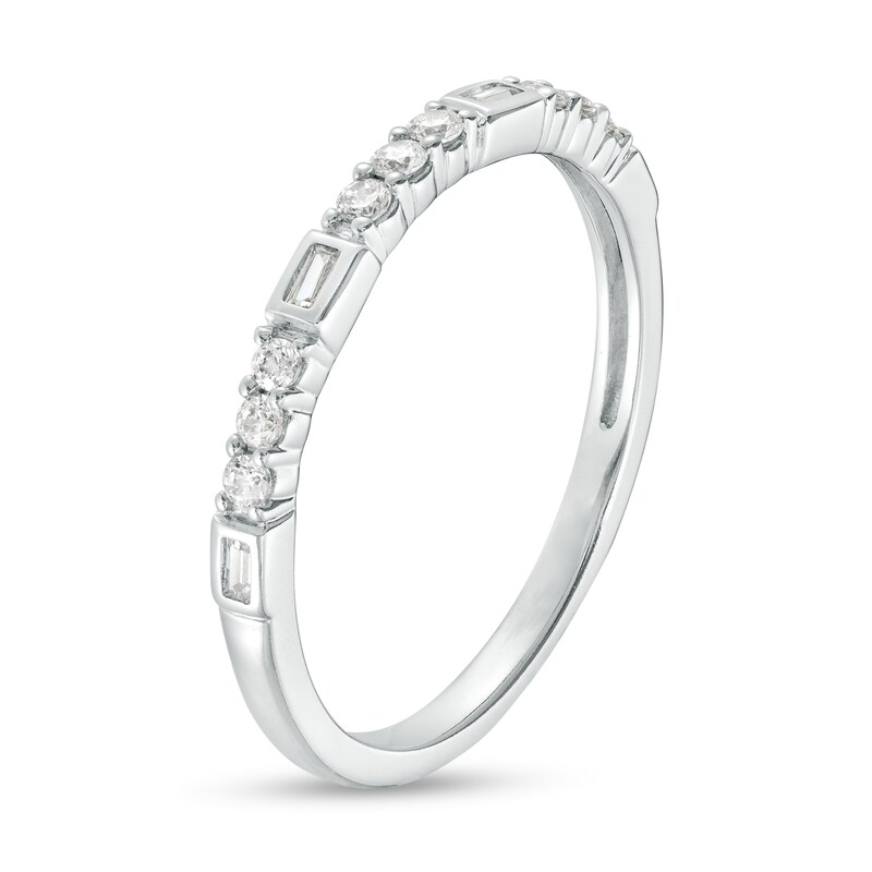 Main Image 3 of 1/5 CT. T.W. Baguette and Round Diamond Alternating Trios Stackable Anniversary Band in 10K White Gold