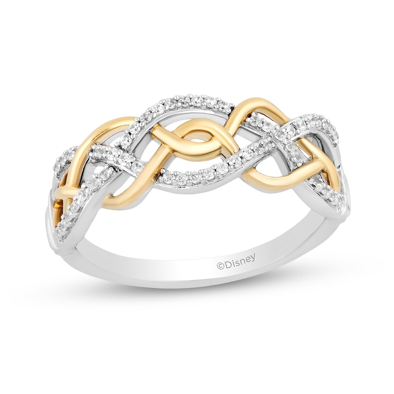 Main Image 1 of Enchanted Disney Merida 1/6 CT. T.W. Diamond Celtic Knot Twist Shank Ring in Sterling Silver and 10K Gold