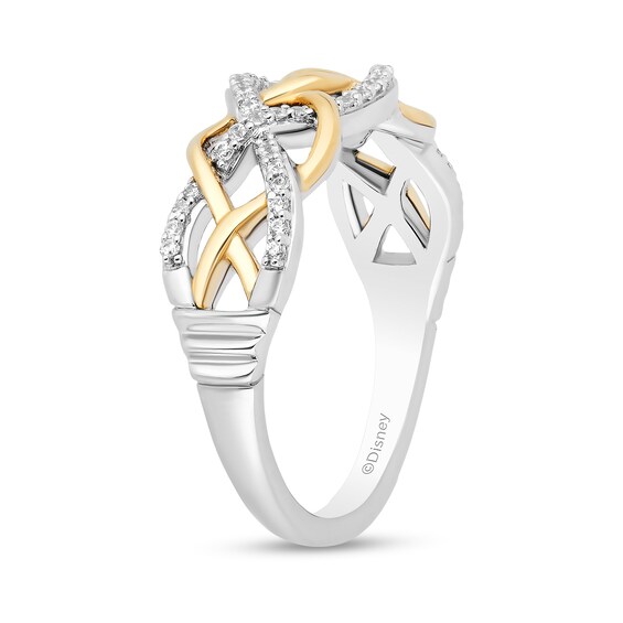 Enchanted Disney Merida 1/6 CT. T.w. Diamond Celtic Knot Twist Shank Ring in Sterling Silver and 10K Gold