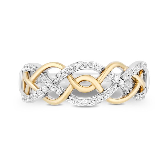 Enchanted Disney Merida 1/6 CT. T.w. Diamond Celtic Knot Twist Shank Ring in Sterling Silver and 10K Gold