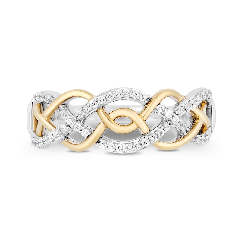 Main Image 4 of Enchanted Disney Merida 1/6 CT. T.W. Diamond Celtic Knot Twist Shank Ring in Sterling Silver and 10K Gold