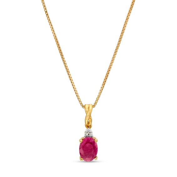 Oval Ruby and Diamond Accent Stacked Twist Bail Pendant in 10K Gold