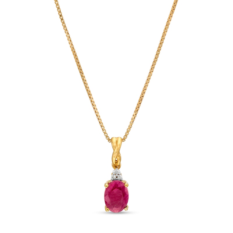 Main Image 1 of Oval Ruby and Diamond Accent Stacked Twist Bail Pendant in 10K Gold