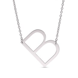 Large Tilted Uppercase Block Initial Necklace in Stainless Steel (1 Initial)