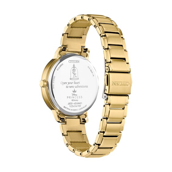 Ladies' Citizen Eco-DriveÂ® Princess Crystal Gold-Tone Watch with Mother-of-Pearl Dial and Box Set (Model: Fe7048-51D)