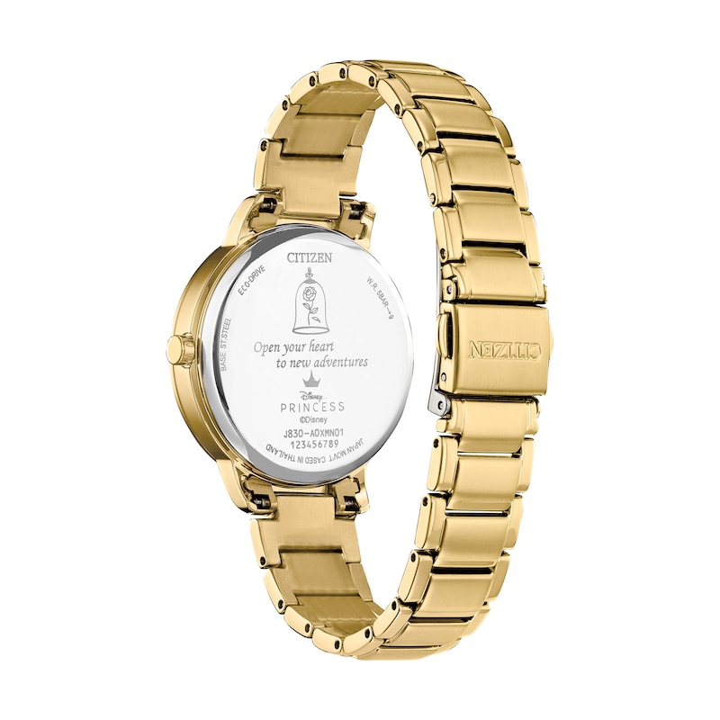 Ladies' Citizen Eco-Drive® Princess Crystal Gold-Tone Watch with Mother-of-Pearl Dial and Box Set (Model: FE7048-51D)