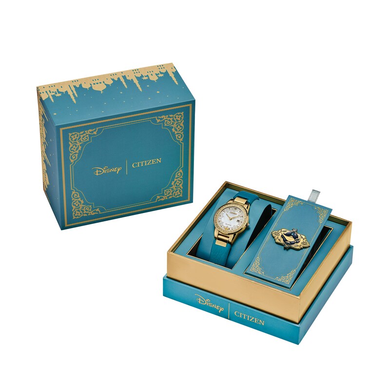 Ladies' Citizen Eco-Drive® Princess Crystal Gold-Tone Watch with Mother-of-Pearl Dial and Box Set (Model: GA1072-07D)