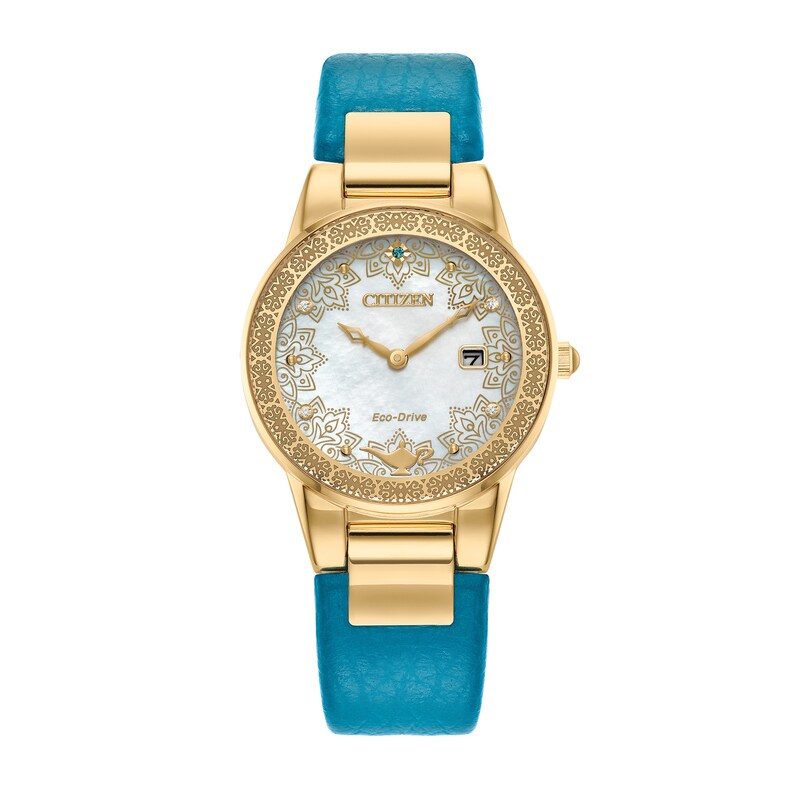 Ladies' Citizen Eco-Drive® Princess Crystal Gold-Tone Watch with Mother-of-Pearl Dial and Box Set (Model: GA1072-07D)