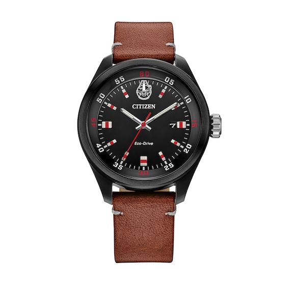 Men's Citizen Eco-DriveÂ® Star Warsâ¢ Chewbaccaâ¢ Brown Leather Strap Watch with Black Dial (Model: Aw5008-06W)