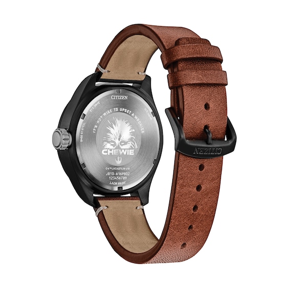 Men's Citizen Eco-DriveÂ® Star Warsâ¢ Chewbaccaâ¢ Brown Leather Strap Watch with Black Dial (Model: Aw5008-06W)