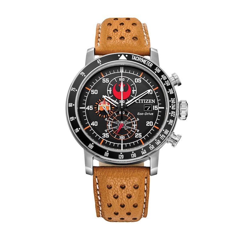 Men's Citizen Eco-Drive® Star Wars™ Rebel Pilot Chronograph Leather Strap Watch with Black Dial (Model: CA0761-06W)