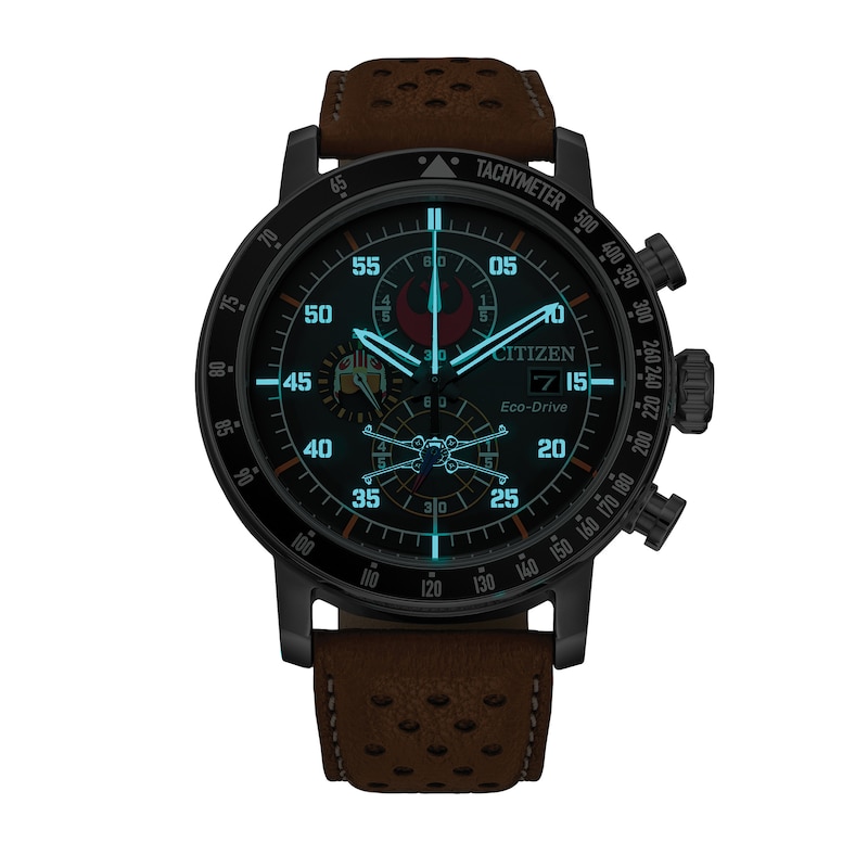 Men's Citizen Eco-Drive® Star Wars™ Rebel Pilot Chronograph Leather Strap Watch with Black Dial (Model: CA0761-06W)