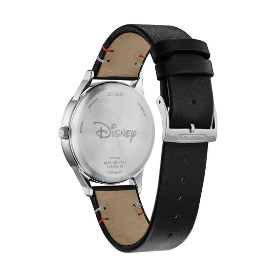 Citizen Eco-DriveÂ® Mickey Mouse & Friends Shadow Black Leather Strap Watch with White Dial (Model: Bv1130-03W)