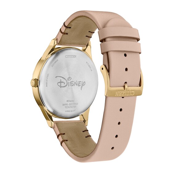 Citizen Eco-DriveÂ® Mickey Mouse & Friends Shadow Gold-Tone Pink Leather Strap Watch (Model: Bv1132-08W)
