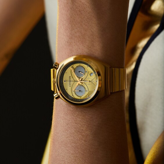 Men's Citizen Eco-DriveÂ® Star Warsâ¢ Tsuno C-3Poâ¢ Gold-Tone Chronograph Watch (Model: An3662-51W)