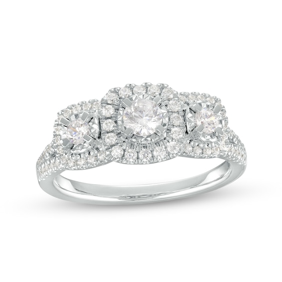 5/8 CT. T.w. Diamond Past Present FutureÂ® Cushion-Shaped Frame Engagement Ring in 10K White Gold